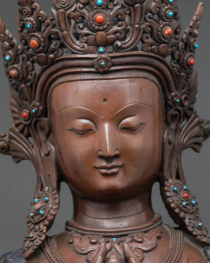 Four-Armed Chenrezig Statue | Oxidized Copper Sculpture