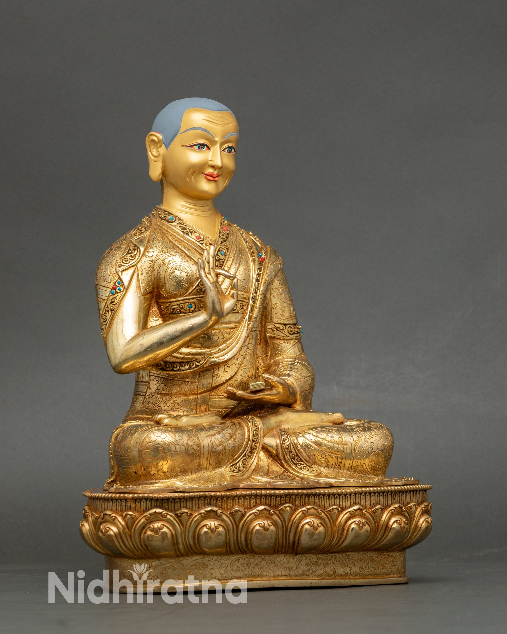 Buddhist Master Tsongkhapa - Handmade Statue Set from Nepal