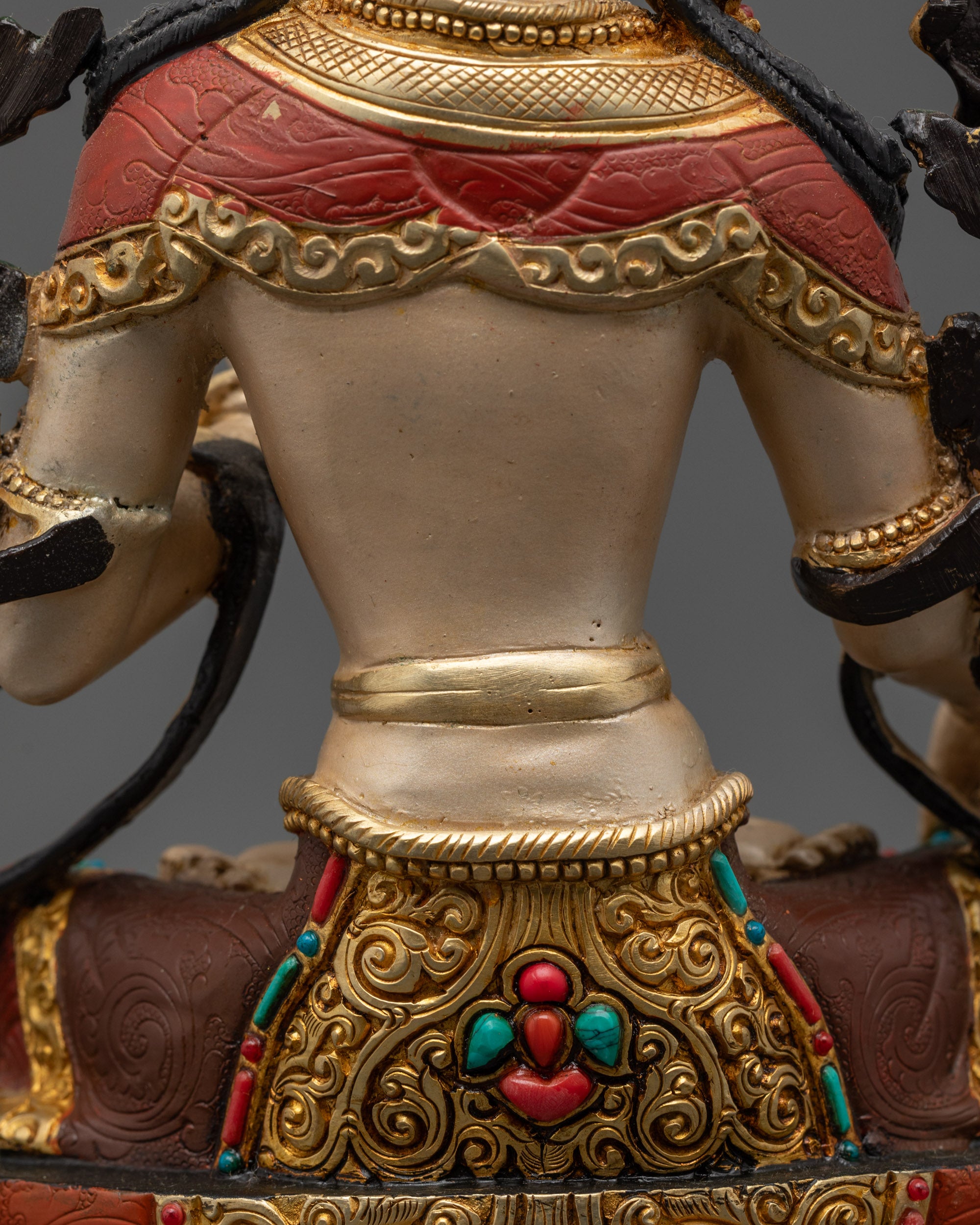 Exquisite White Tara Sculpture | 24k Gold-Gilded Face of Sita Tara