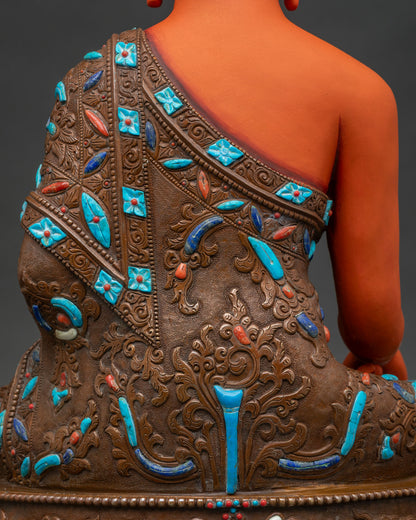 Vibrant Shakyamuni Buddha Statue | Oxidized Copper Buddhist Figurine