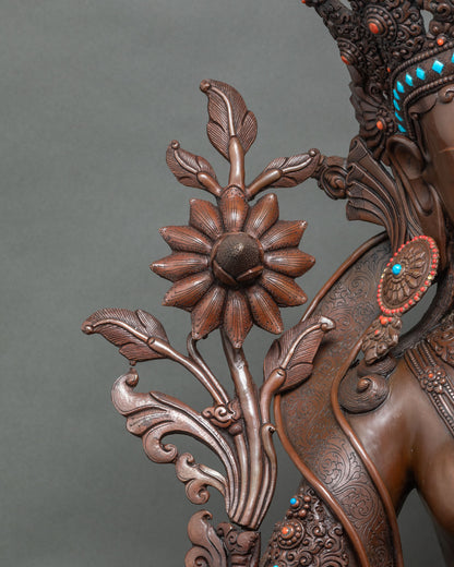 Grand Green Tara Statue | Oxidized Copper Buddhist Sculpture