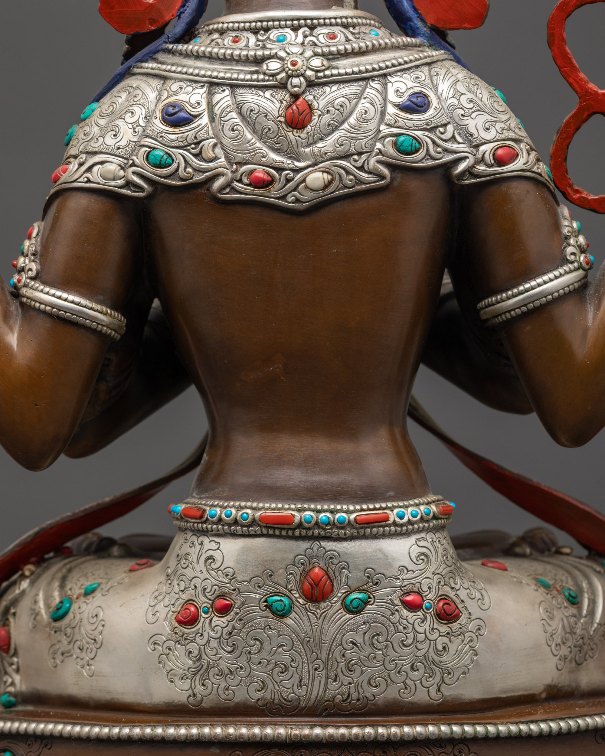 Oxidized Chenrezig Statue | 24K Gold-Gilded Face of Avalokiteshvara