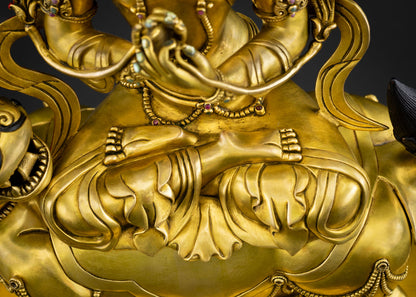 Simhanada Manjushri Statue | Handcrafted Gold Guarantee Idol