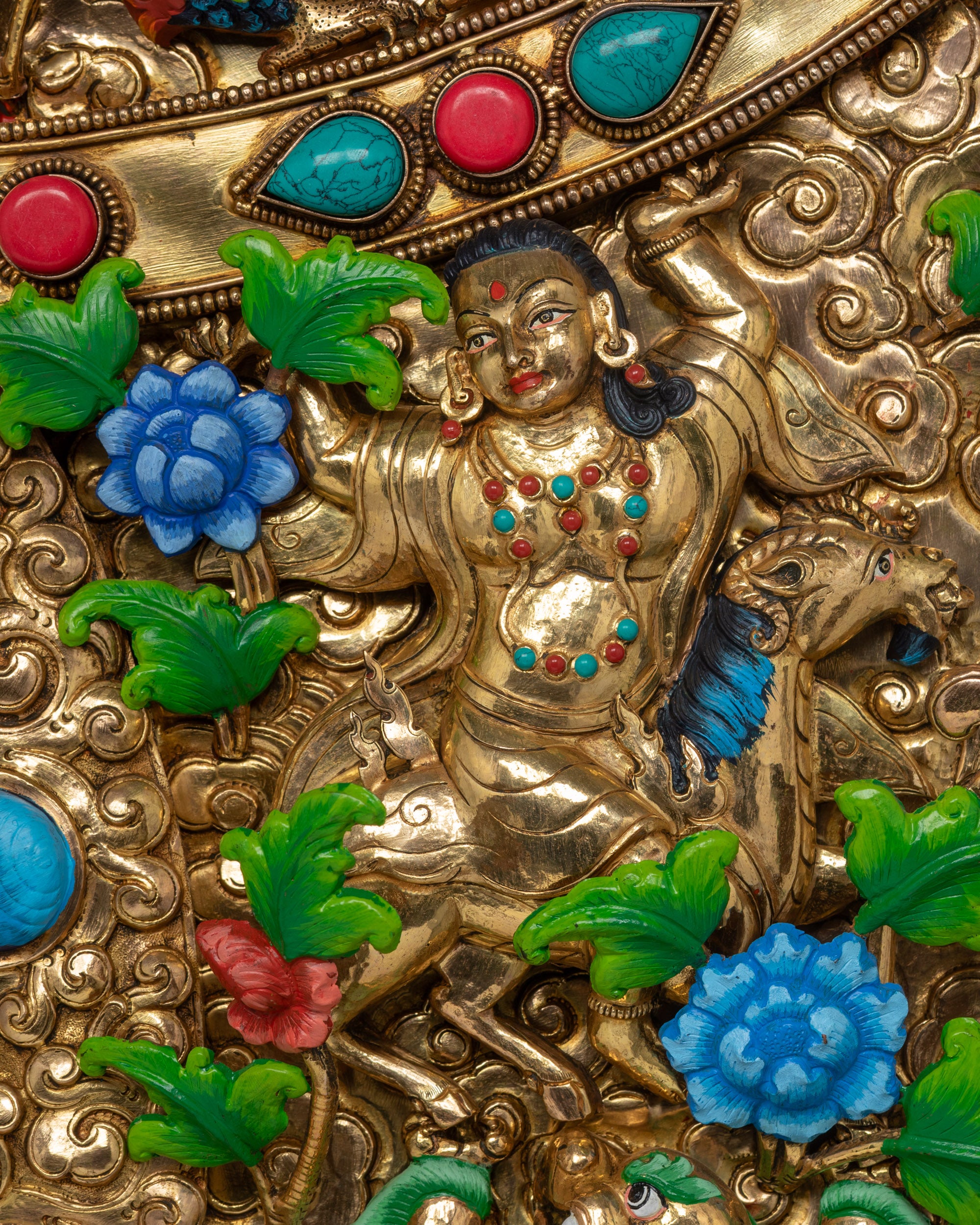 Exclusive Green Tara Statue on Elaborate Throne | Meditation Sculpture