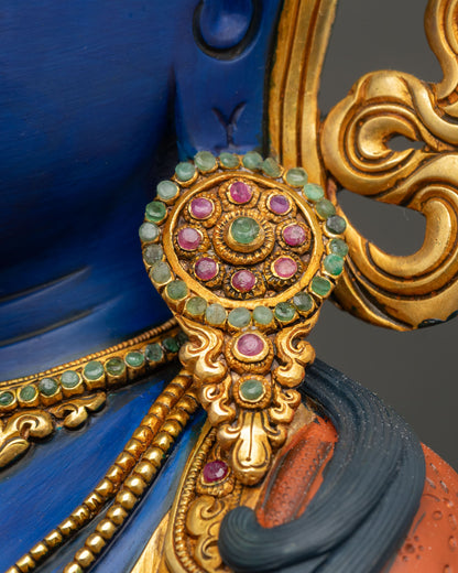 Blue Vajradhara Statue with Jeweled Halo | Lost‑Wax Copper Craft