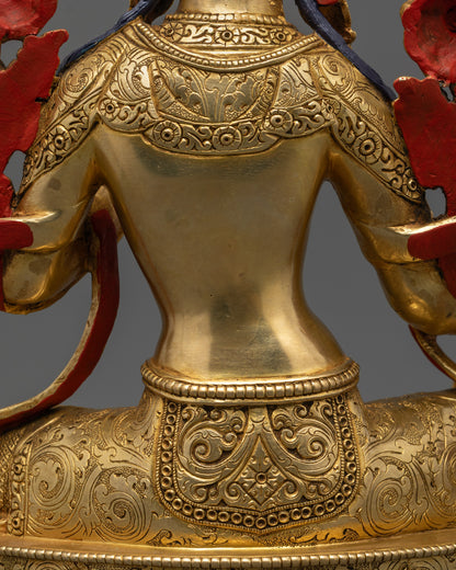 Handcrafted Statue of Divine Green Tara | 24K Gold Face of Mother Tara