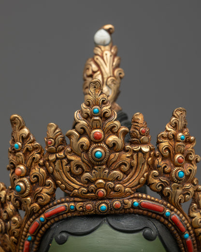 Hand-painted Serene Green Tara Statue | Tibetan Buddhist Sculpture