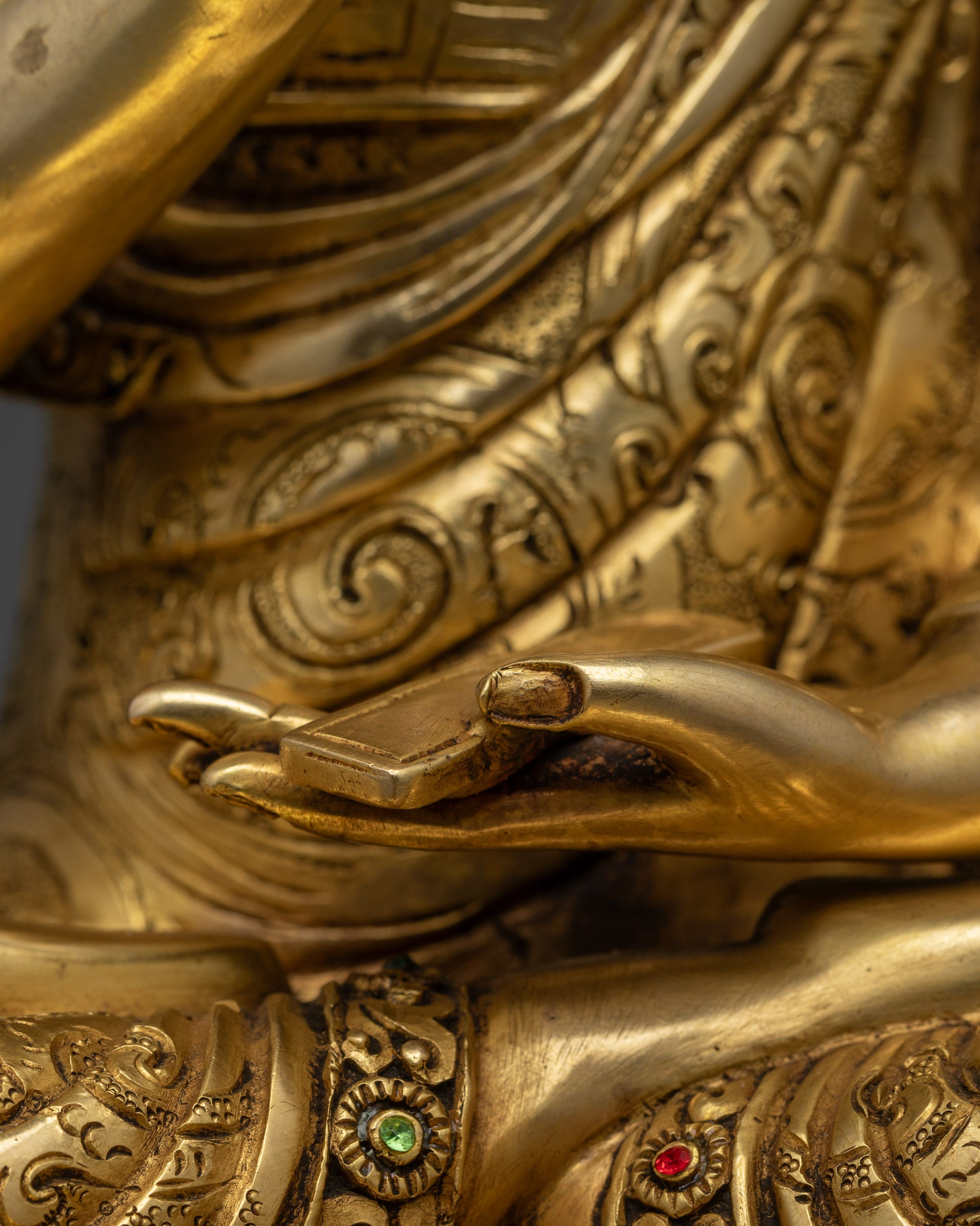 Lama Je Tsongkhapa Set Statue | 24K Gold-Gilded Gelug Master Trio