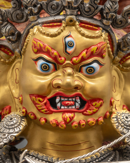 Silver Plated Rahula Statue | Handmade Tibetan Protector Deity