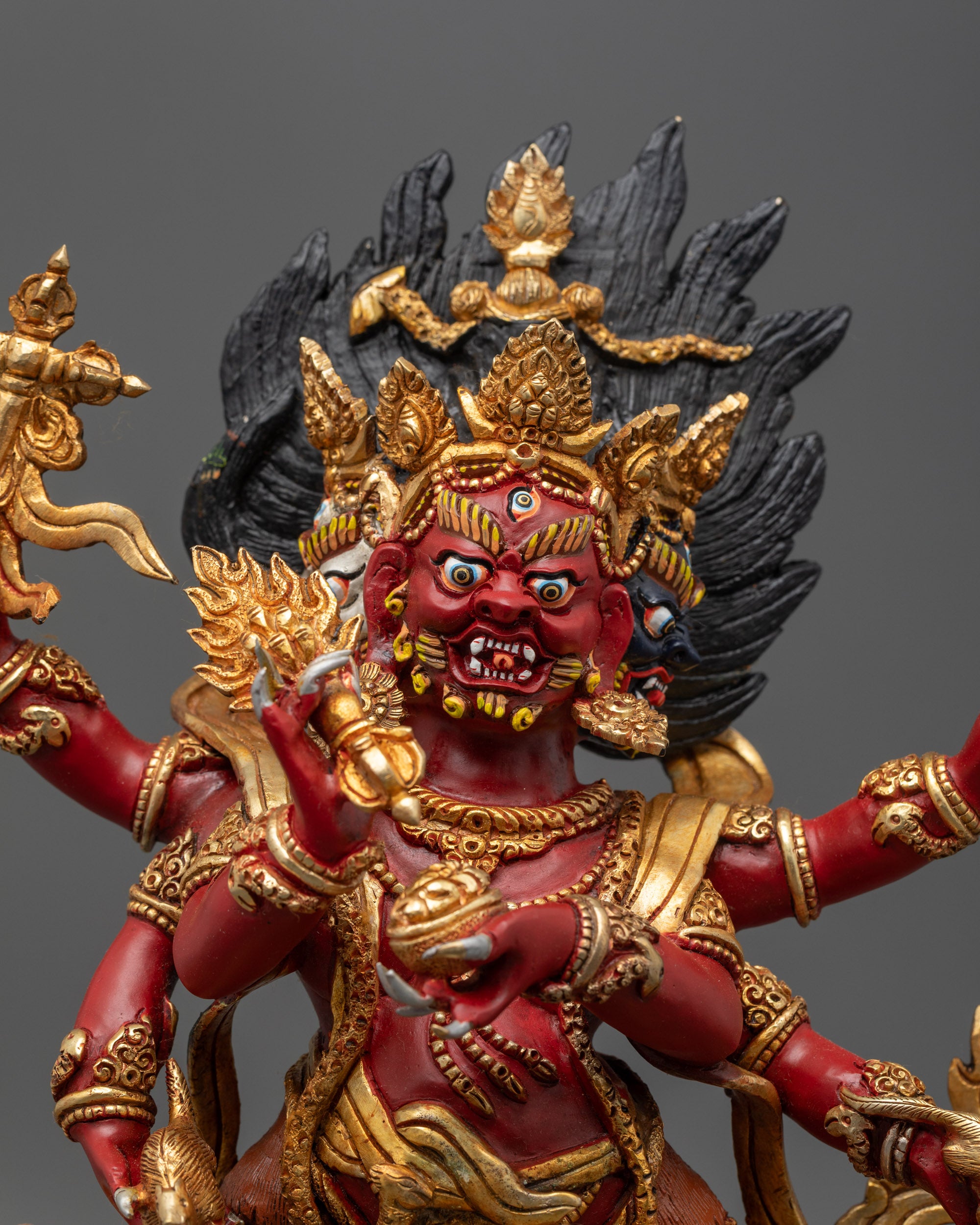 Red Dzambhala Sculpture | Handcrafted Tibetan Buddhist Wealth Deity