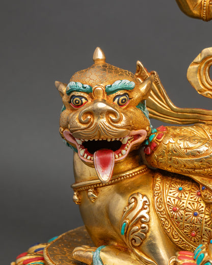 Simhanada Manjushri Statue | Lion’s Roar Wisdom Deity Sculpture