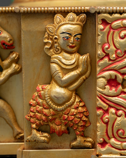 Enthroned Green Tara Statue | Multicolor Nepali Buddhist Artwork