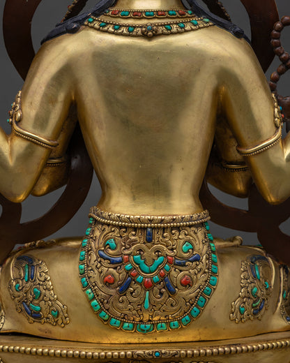 Chenrezig Statue | Traditionally Gold Fire-Gilded Copper Sculpture