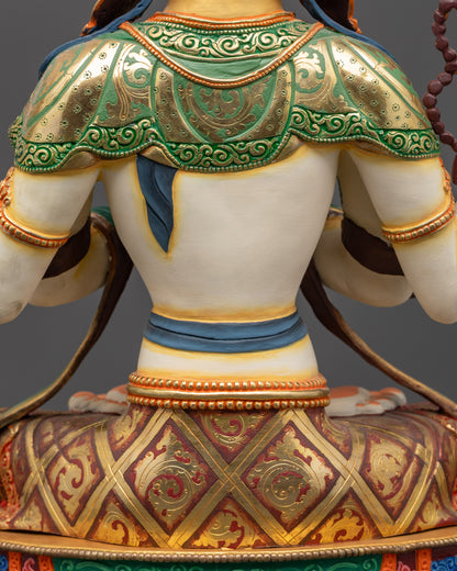 White-Hued Bodhisattva Chenrezig Sculpture | Hand Painted Nepalese Art