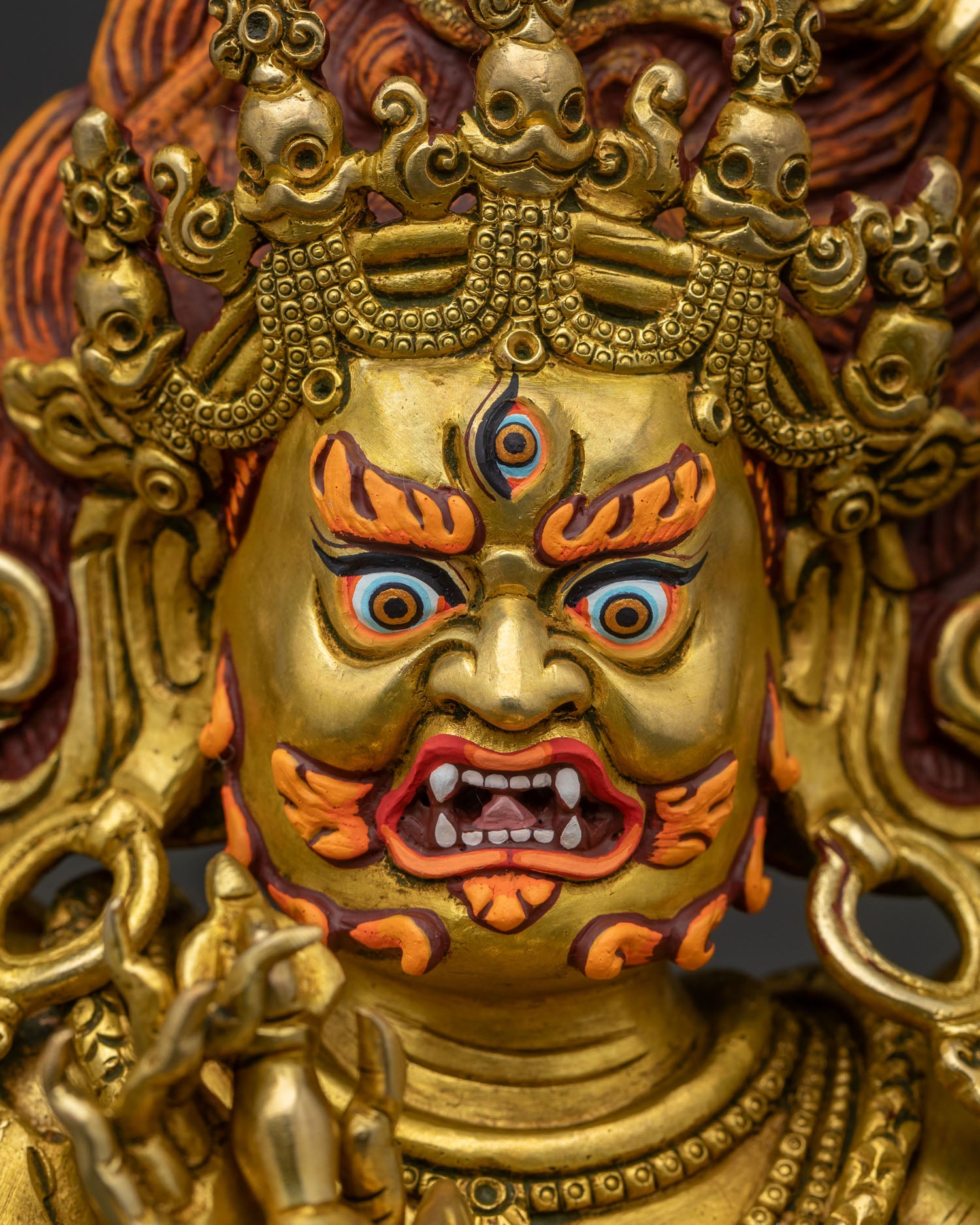 Luxury Six Arm Mahakala Statue | 24K Gold Fire-Gilded Copper Sculpture