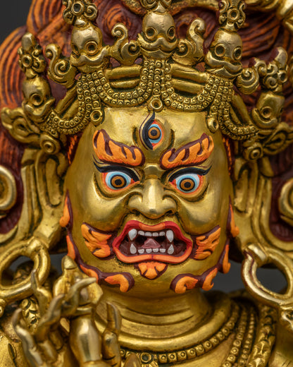 Luxury Six Arm Mahakala Statue | 24K Gold Fire-Gilded Copper Sculpture