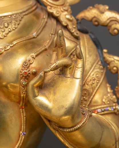 Compassionate Green Tara Sculpture | 24K Gold Fire-Gilded Copper Figurine