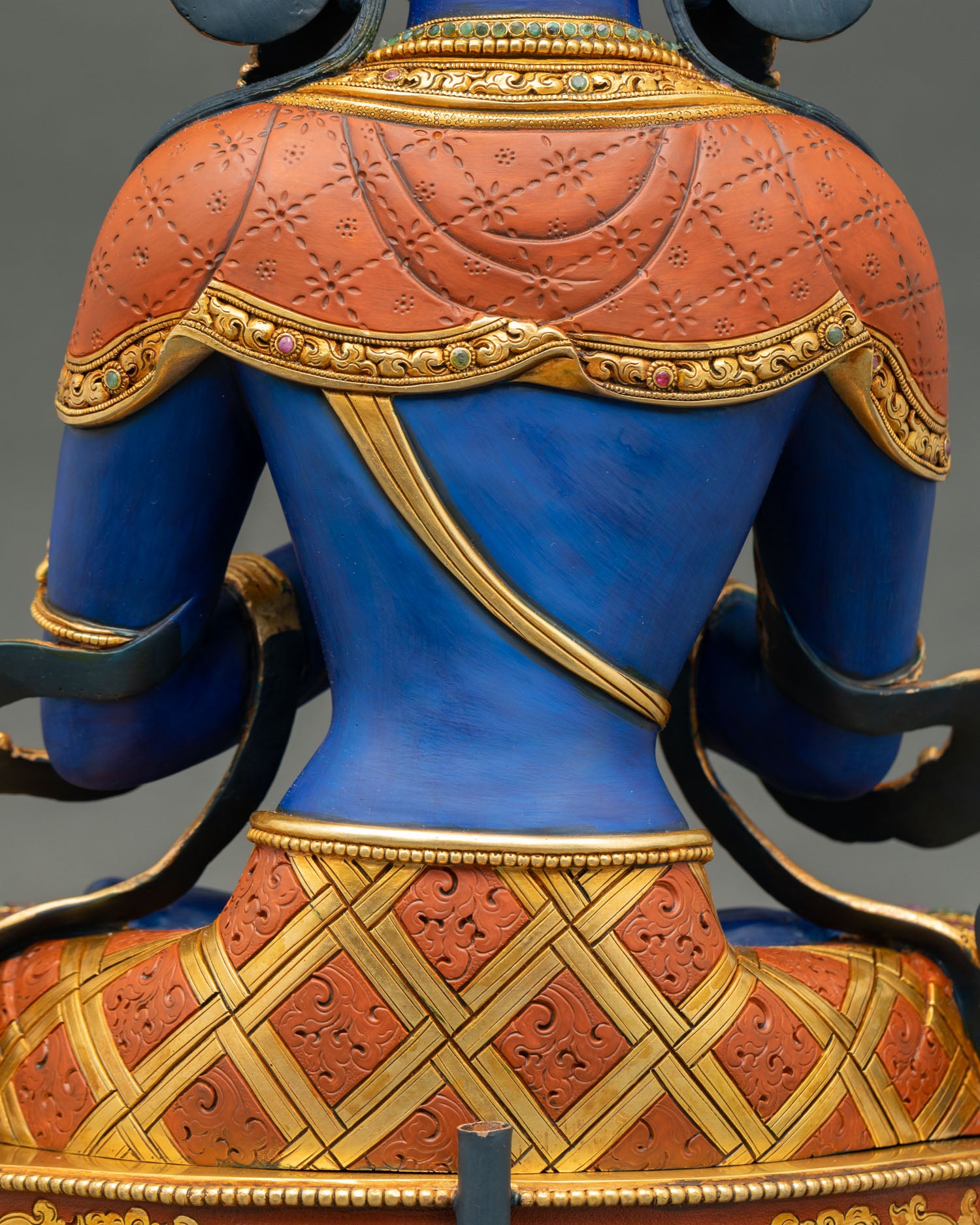 Blue Vajradhara Statue with Jeweled Halo | Lost‑Wax Copper Craft