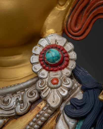 Simhanada Manjushri Statue with Snow Lion Statue – Buddhist Sculpture