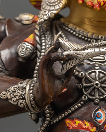 Silver Plated Rahula Statue | Handmade Tibetan Protector Deity