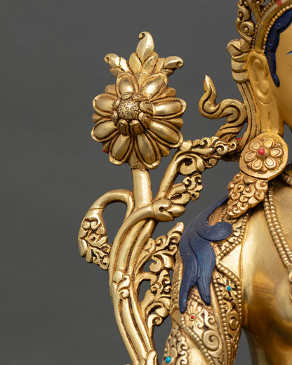 Green Tara Statue –Tibetan Deity with Gold Gilded Finish