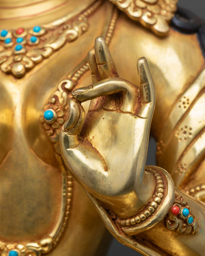 Green Tara Statue on Ornate Snow Lion Throne |  Handmade in Nepal