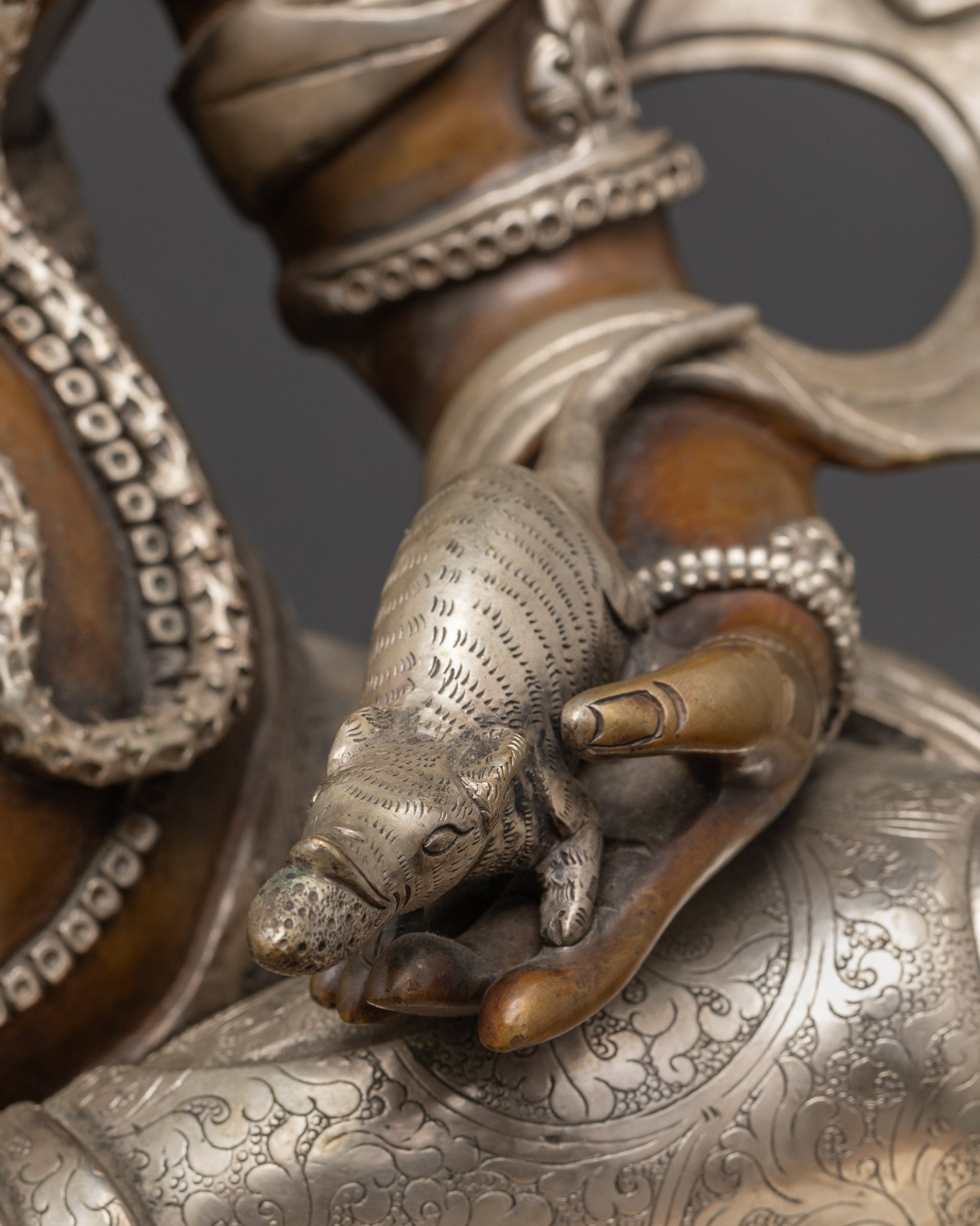 Vajrayana Dzambhala Sculpture | 24K Gold-Gilded Face of Wealth God Jambhala