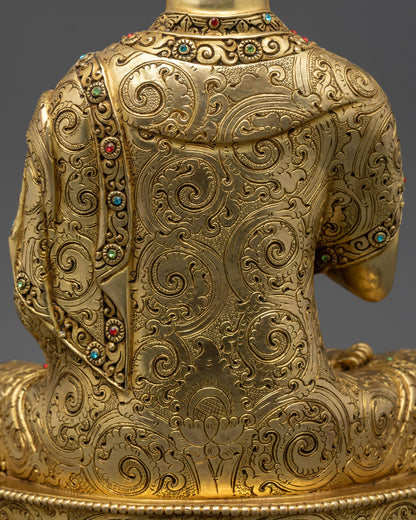 Lama Je Tsongkhapa Set Statue | 24K Gold-Gilded Gelug Master Trio