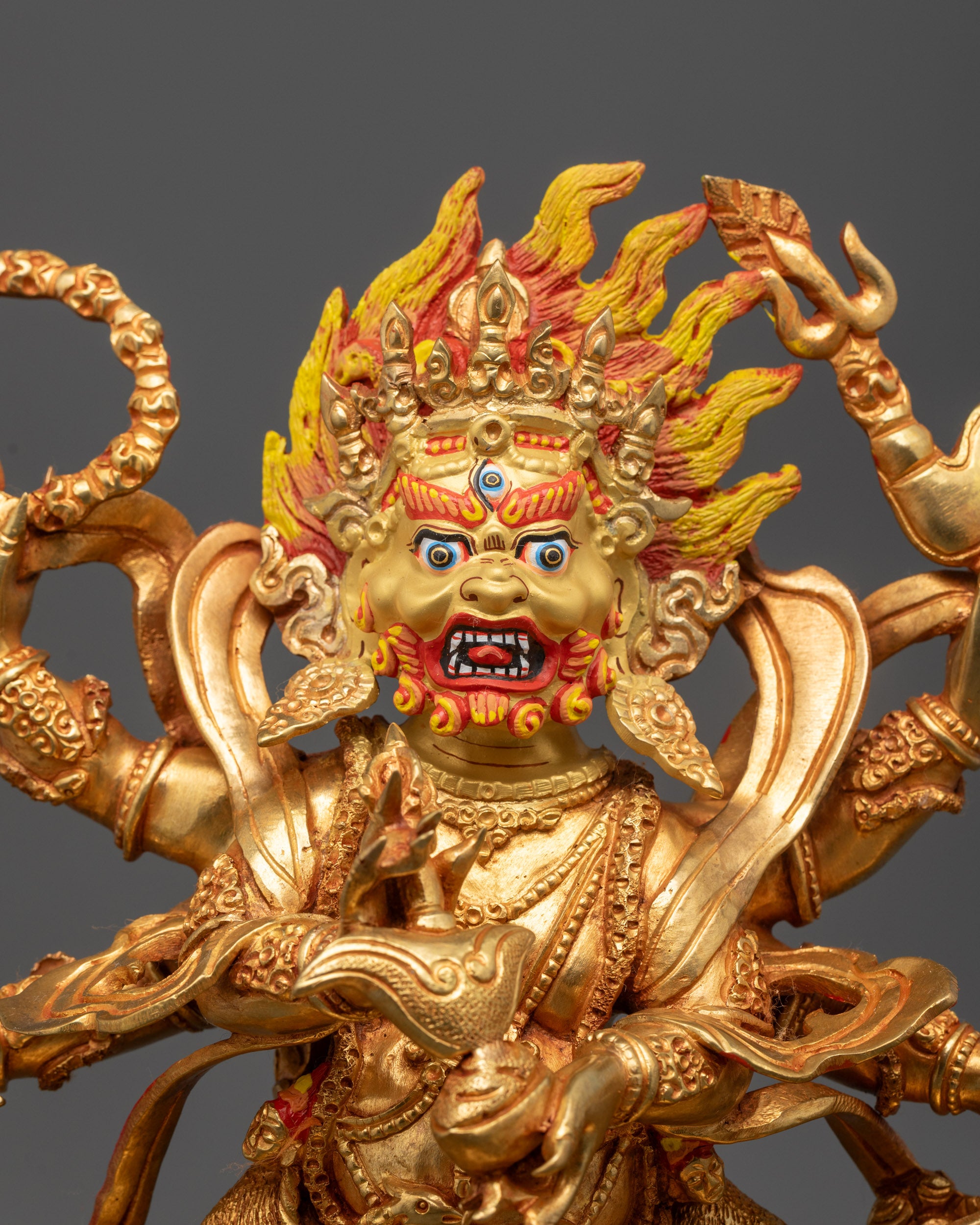 Nepalese Six-Armed Mahakala Statue | Protecting Deity for Home Altar