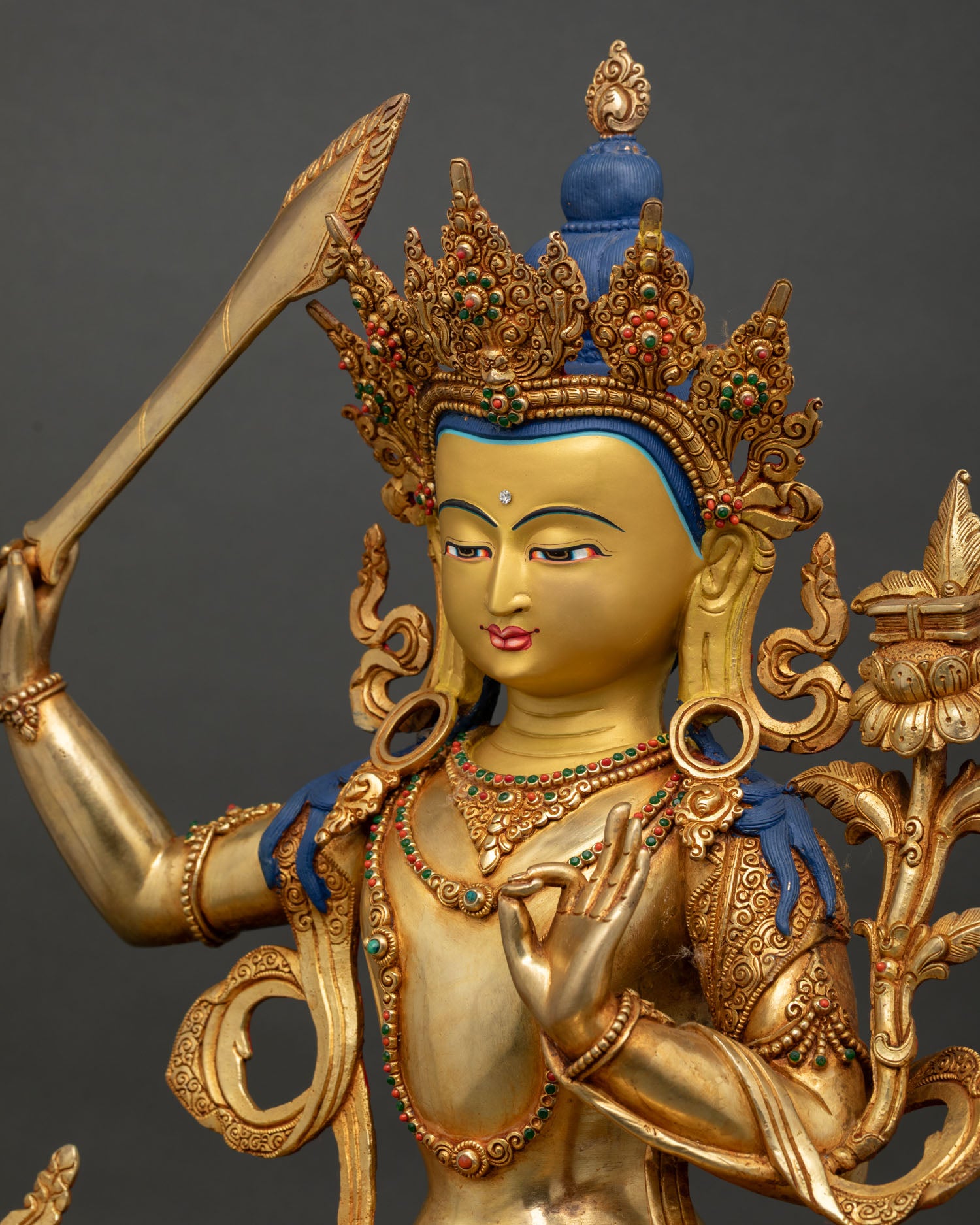 Bodhisattva Manjushri Statue with Flaming Sword | Nepali Art & Craft