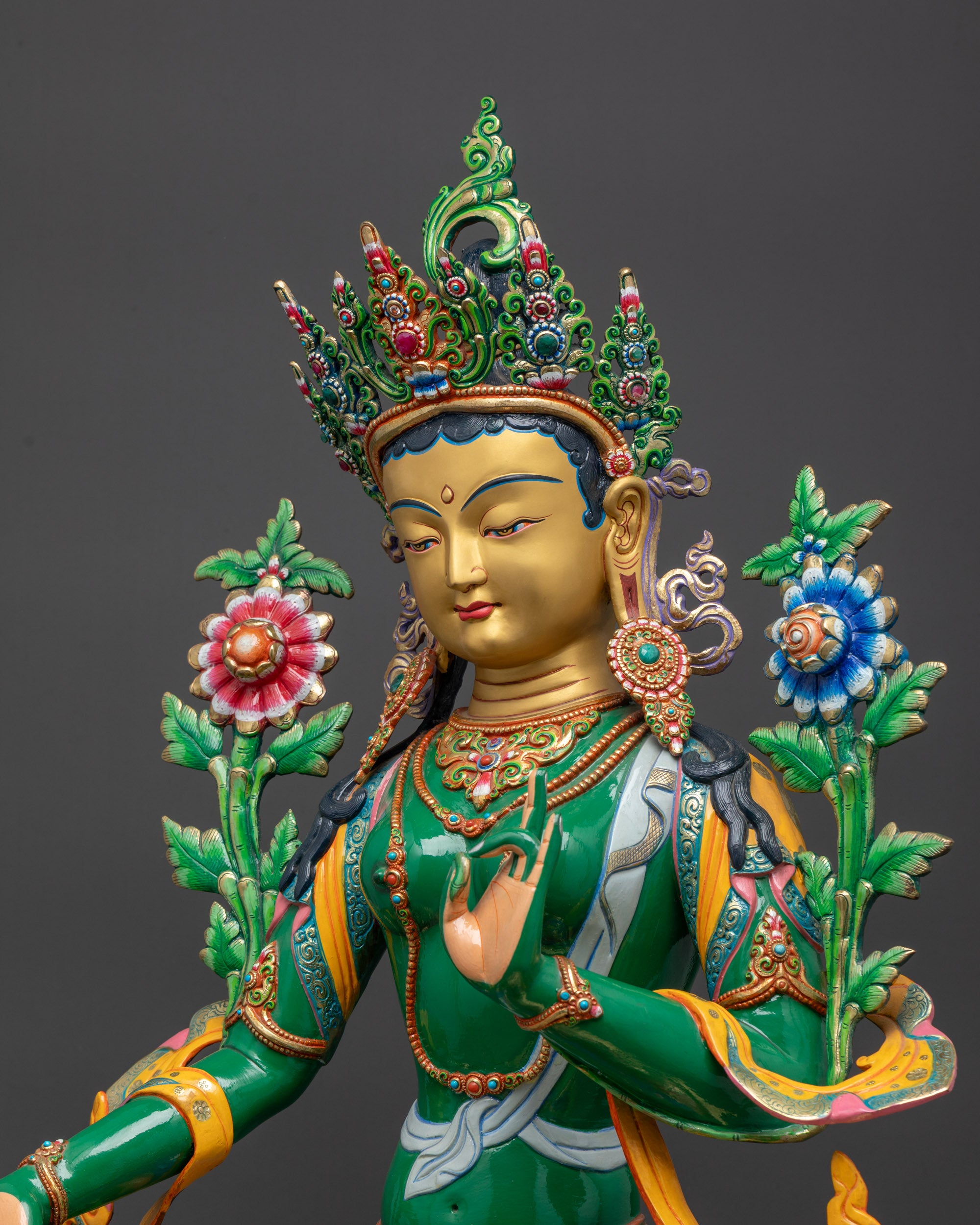 Divine Green Tara Statue | Hand-Carved Buddhist Goddess of Liberation