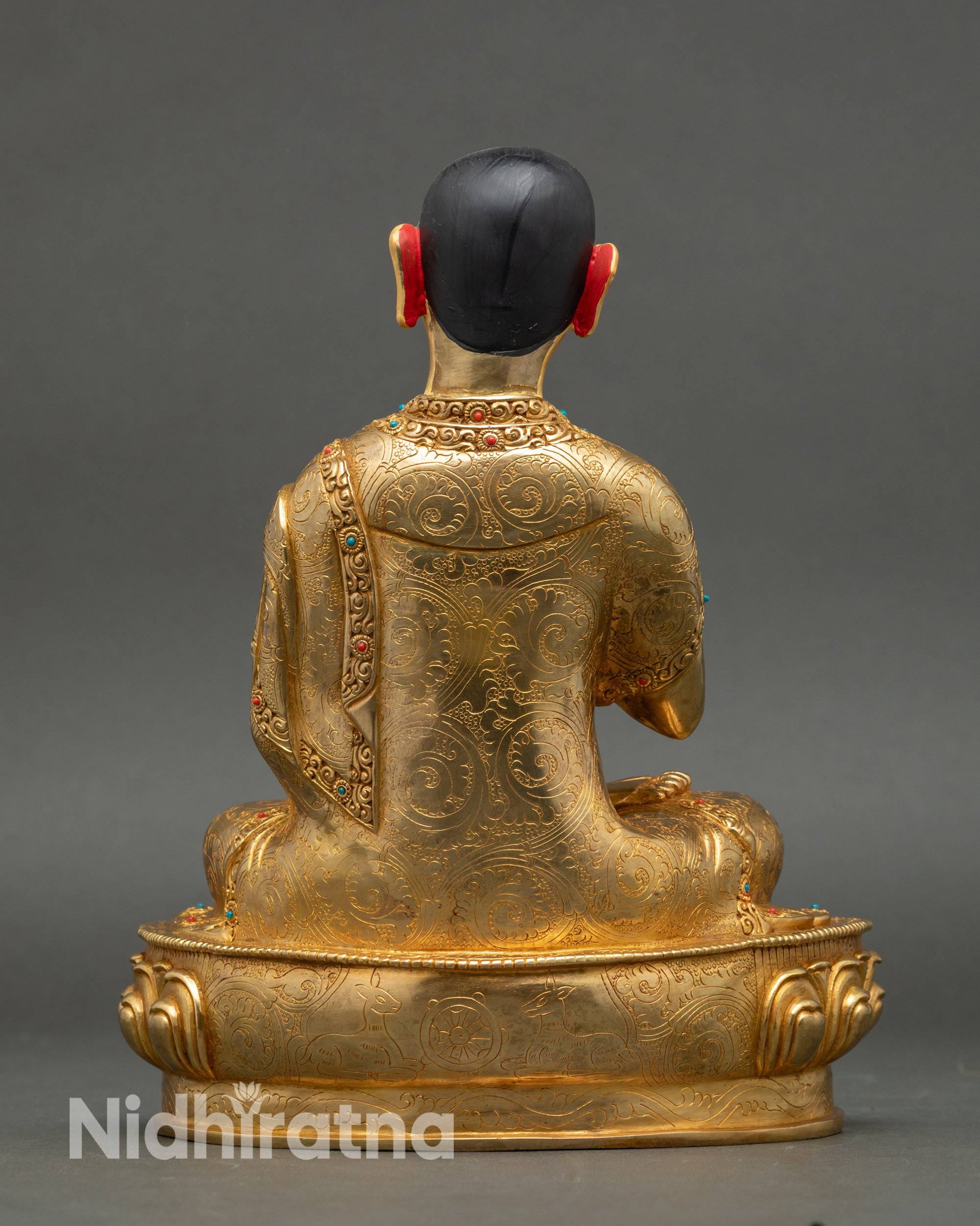 Tsongkhapa with Two Disciples | Handmade 24K Gold Nepalese Sculpture