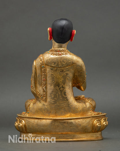 Tsongkhapa with Two Disciples | Handmade 24K Gold Nepalese Sculpture