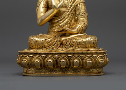 Lama Je Tsongkhapa Set Statue | 24K Gold-Gilded Gelug Master Trio