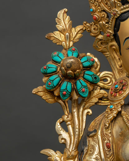 Green Tara Statue | 24K Gold Gilded Copper Buddhist Art