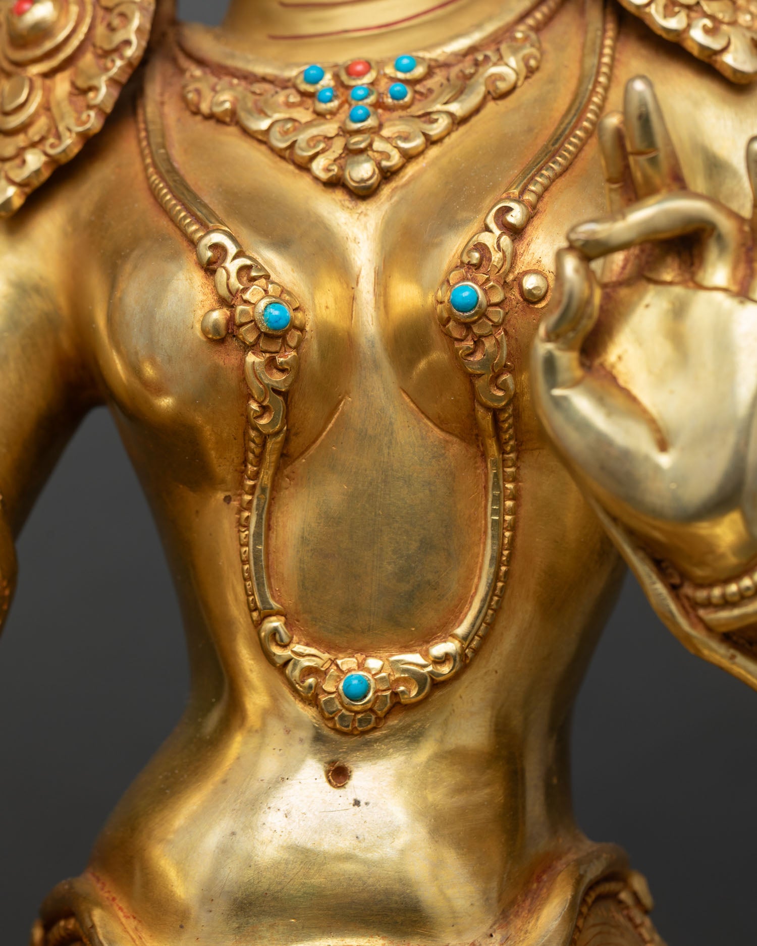 Green Tara Statue on Ornate Snow Lion Throne |  Handmade in Nepal
