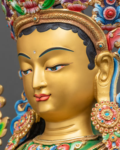 Detailed side close-up face of Jetsun Dolma with serene expression and hand-painted features
