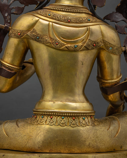 Green Tara Statue | Fully Gold Fire-Gilded Copper Sculpture