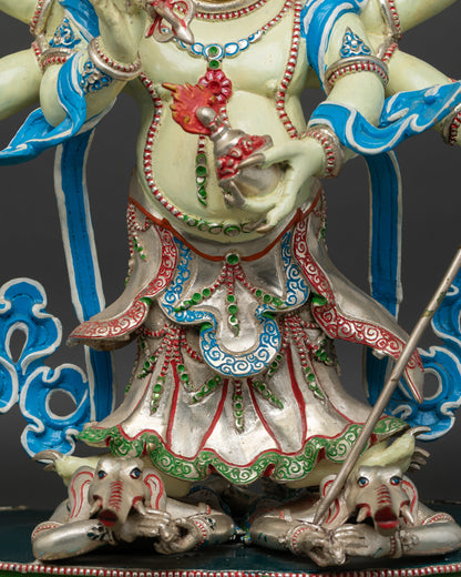 Hand-Painted White Mahakala Statue – Remover of Financial Obstacles