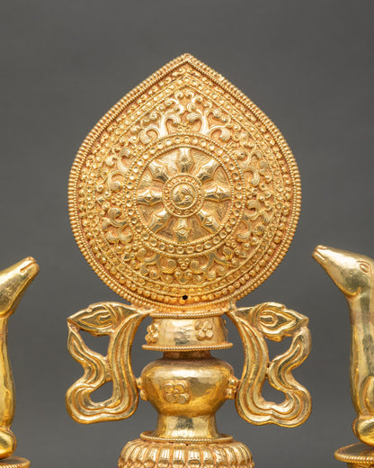 Dharma Chakra with Two Deer – Sacred Buddhist Decor from Nepal