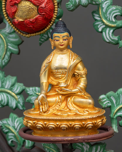 Amitabha Buddha and Five Dhyani Buddhas | Sacred Bodhi Tree Sculpture
