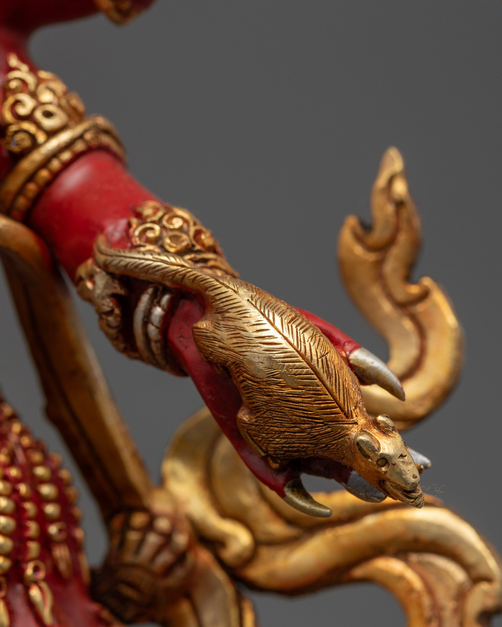 Red Dzambhala Sculpture | Handcrafted Tibetan Buddhist Wealth Deity