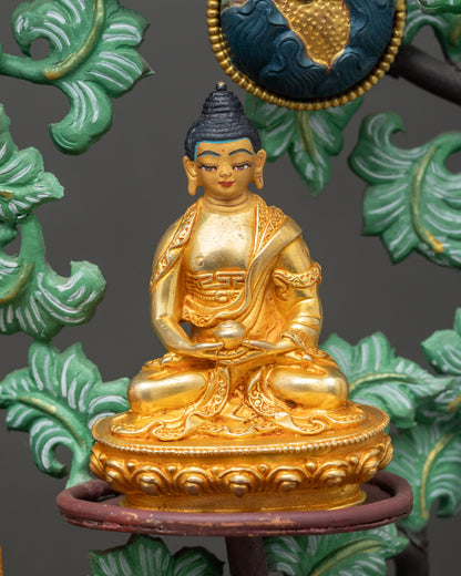 Amitabha Buddha and Five Dhyani Buddhas | Sacred Bodhi Tree Sculpture