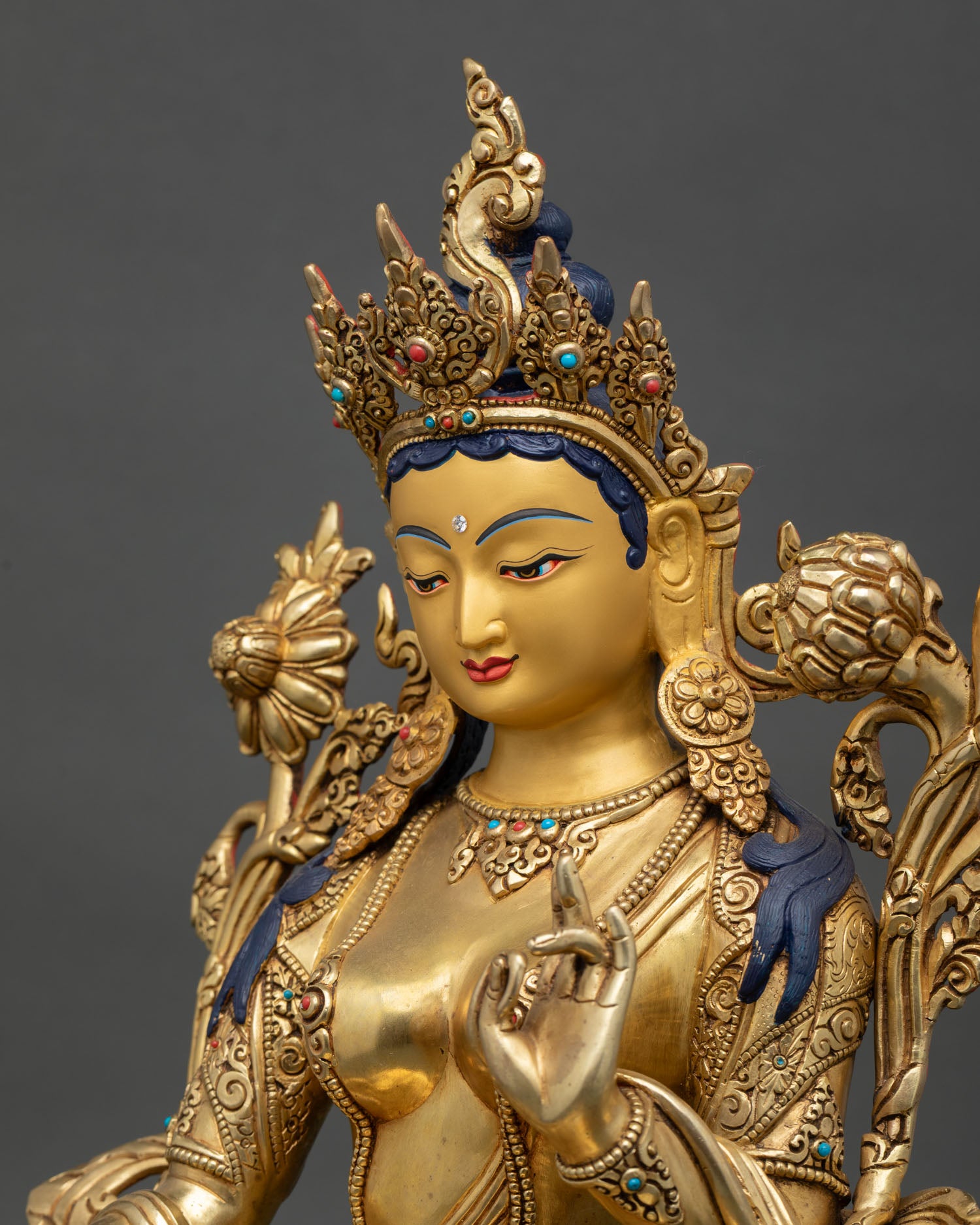 Green Tara Statue –Tibetan Deity with Gold Gilded Finish