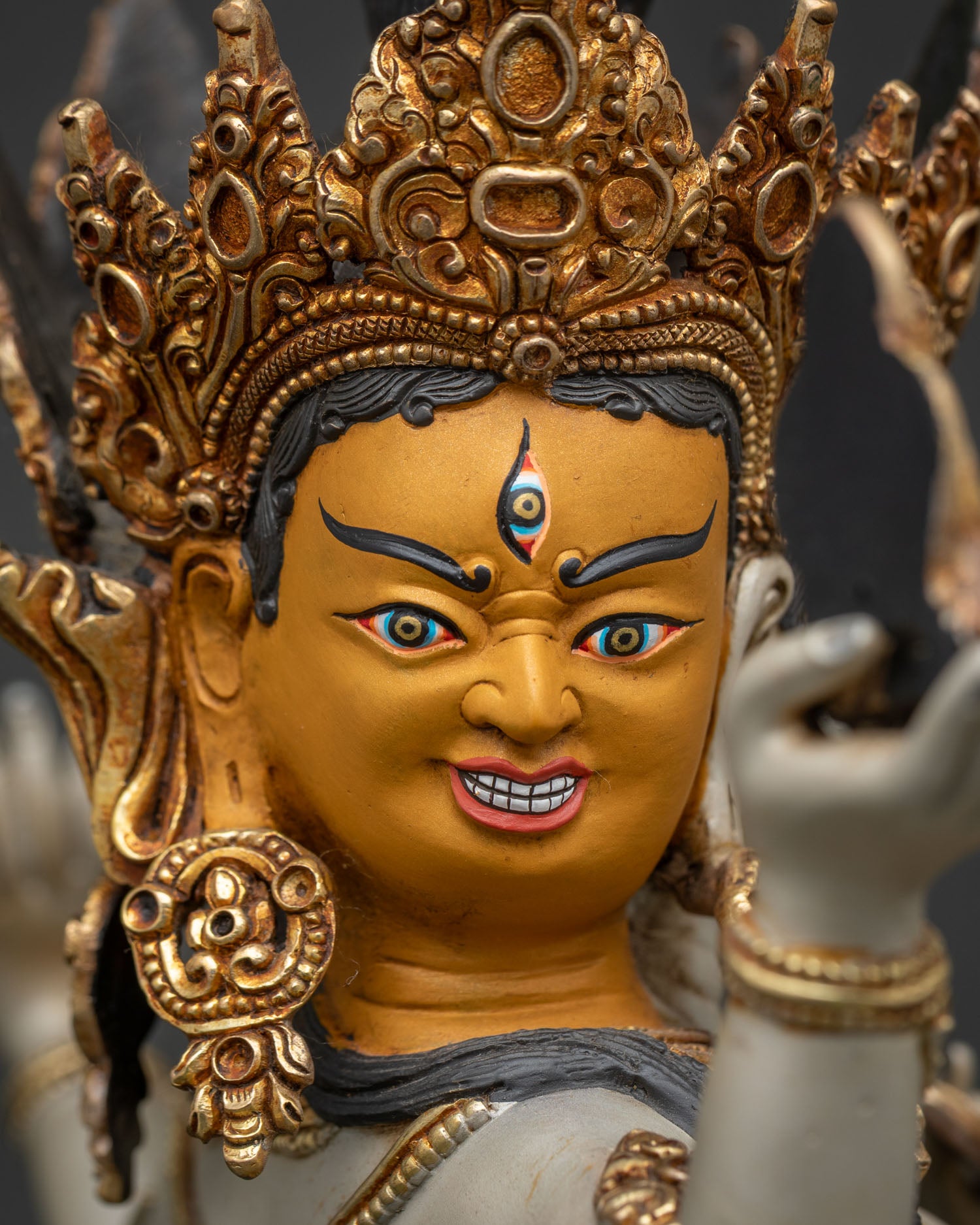 Acrylic-Painted Ushnisha Vijaya Statue | Three Faced Purification Deity