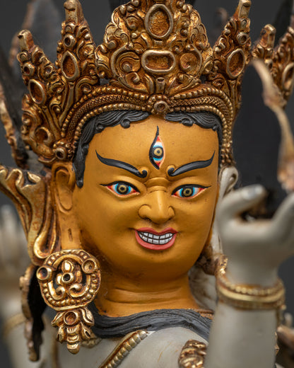 Acrylic-Painted Ushnisha Vijaya Statue | Three Faced Purification Deity