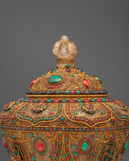 Divine Tibetan Rice Pot | Sacred Vessel for Buddhist Altar Offerings