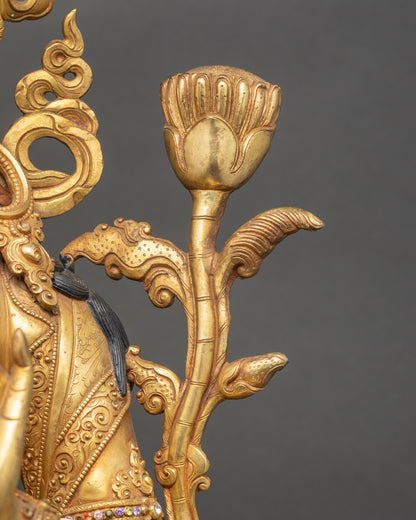 Compassionate Green Tara Sculpture | 24K Gold Fire-Gilded Copper Figurine