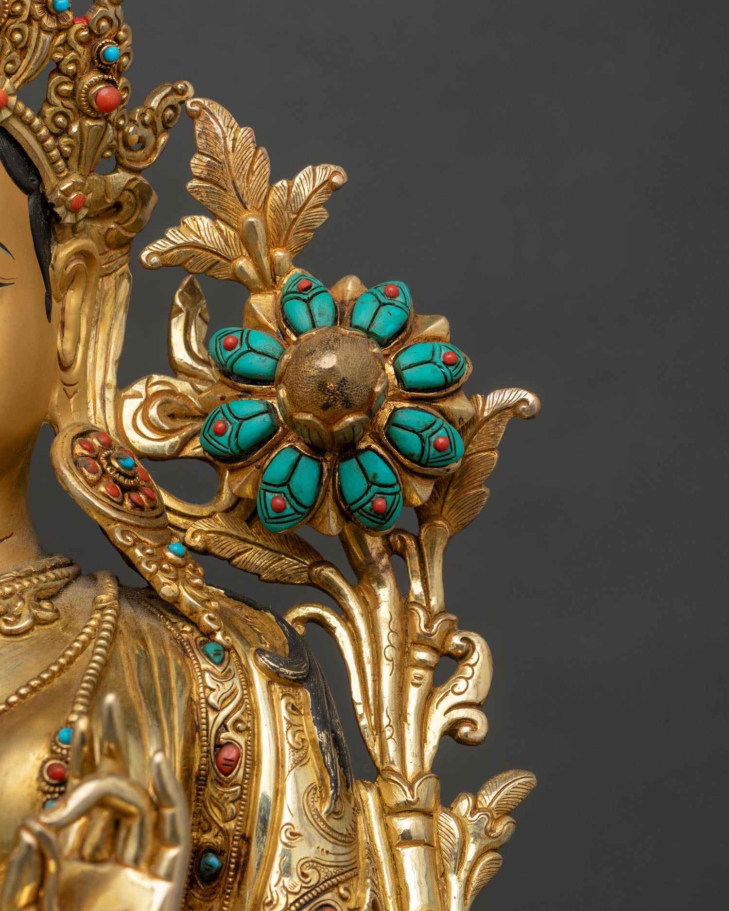Green Tara Statue | 24K Gold Gilded Copper Buddhist Art