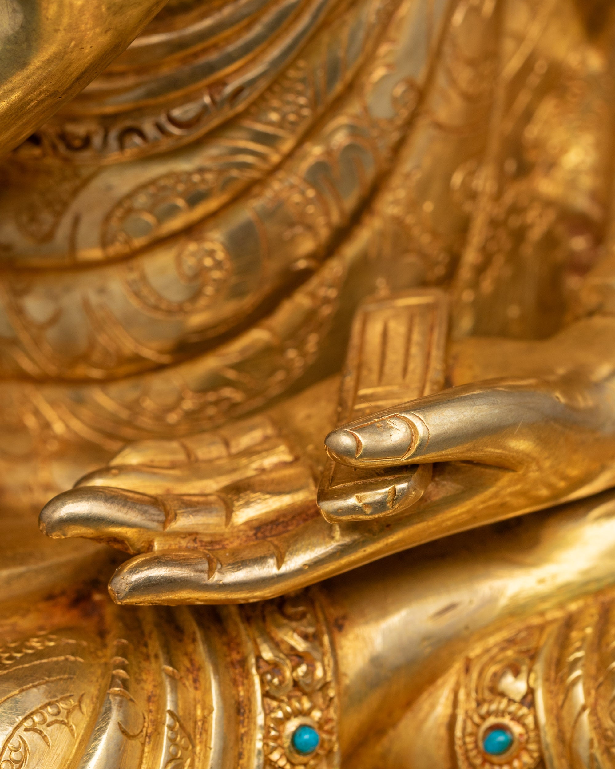Tsongkhapa with Two Disciples | Handmade 24K Gold Nepalese Sculpture
